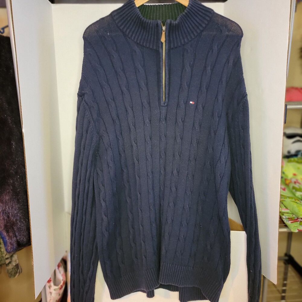 Tommy Hilfiger Knit Sweater Quarter Zip Dark Navy - Size 2XL